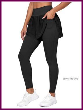 Fleece Lined Skirted Leggings High Waist Tulle Ruffle Yoga Pants